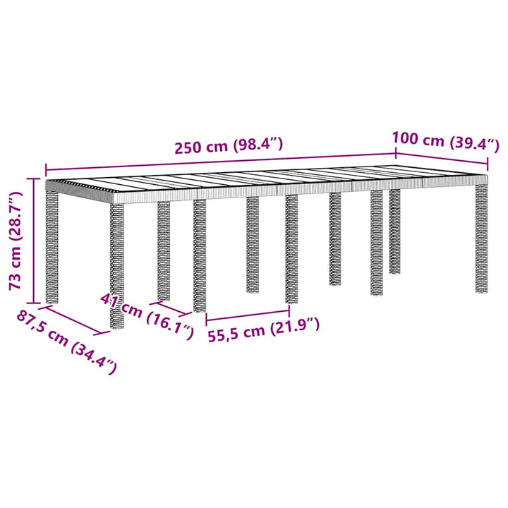 Havemøbel Bord Hvid 250 x 100 x 73 cm polyrattan