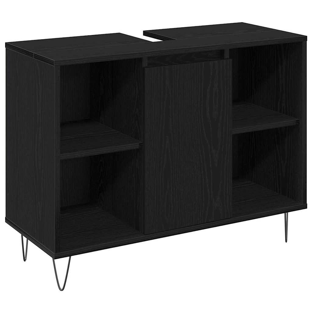 Badeværelsesmøbel sæt med hylde 3 pcs Sort eg Konstrueret træ