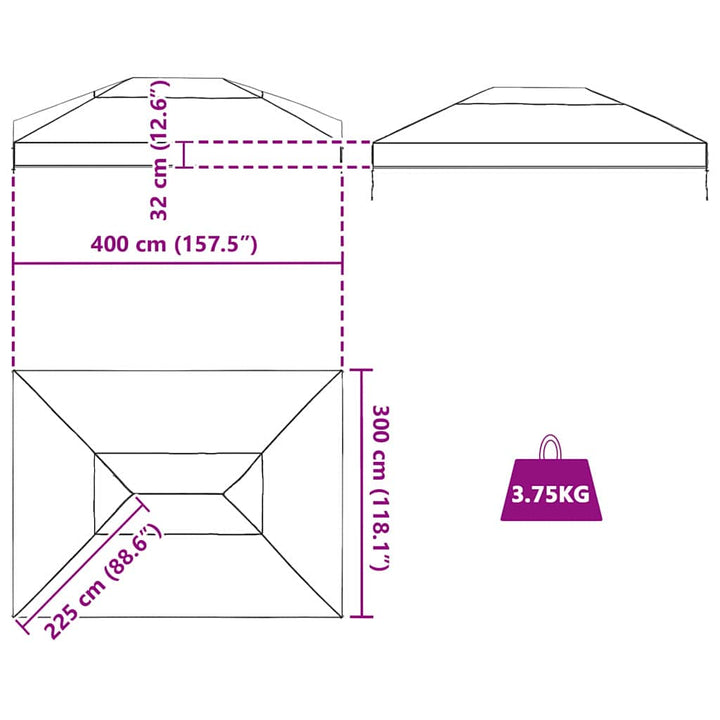 Gazebo Cover Erstatning 400 x 300 x 32 cm Transparent PVC
