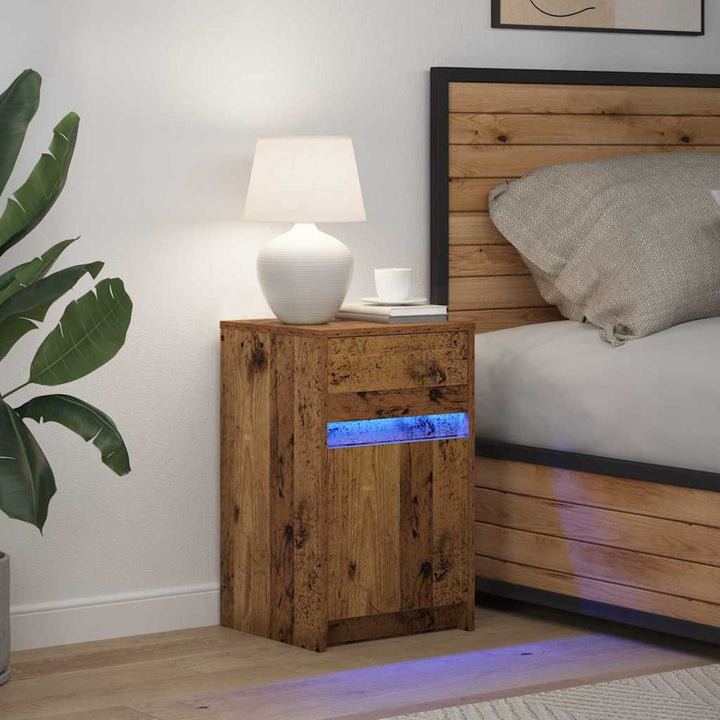 LED Sengeskab Gammelt træ 38 x 34 x 61 cm Konstrueret træ