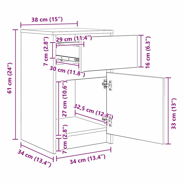 LED Sengeskab Gammelt træ 38 x 34 x 61 cm Konstrueret træ