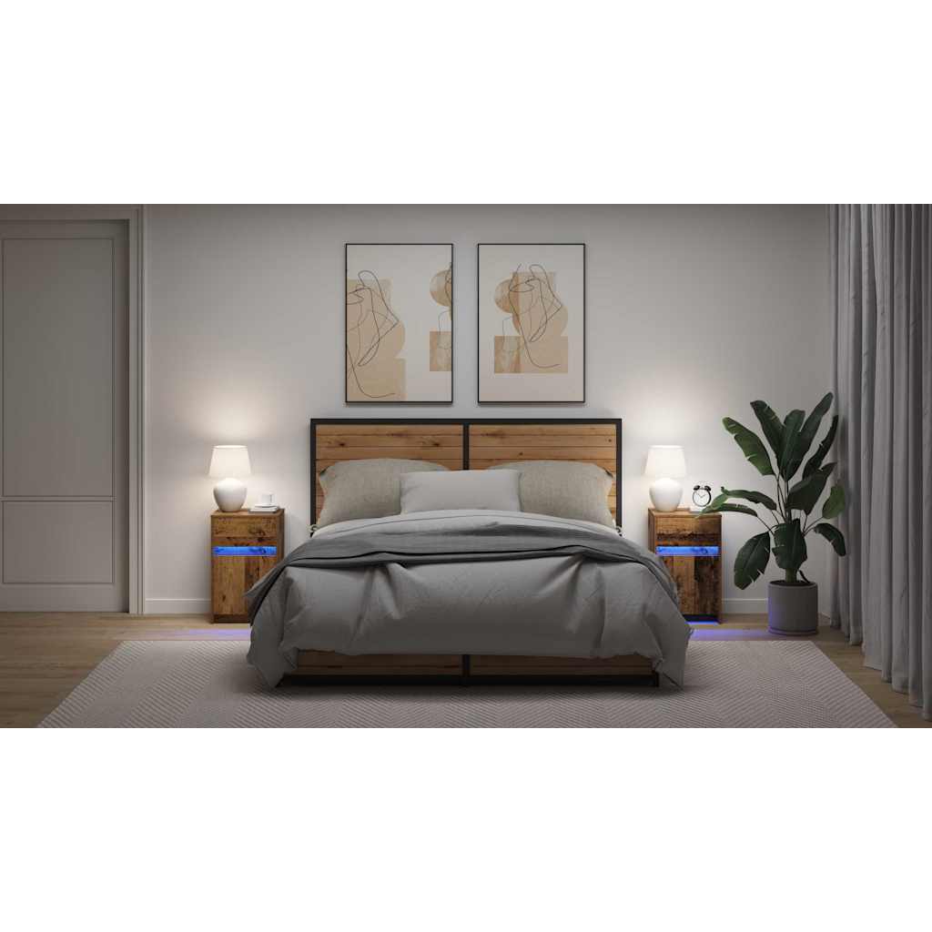 LED Sengeskab 2 pcs Gammelt træ 38 x 34 x 61 cm Konstrueret træ