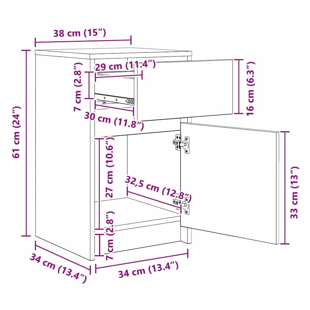 LED Sengeskab Sort eg 38 x 34 x 61 cm Konstrueret træ