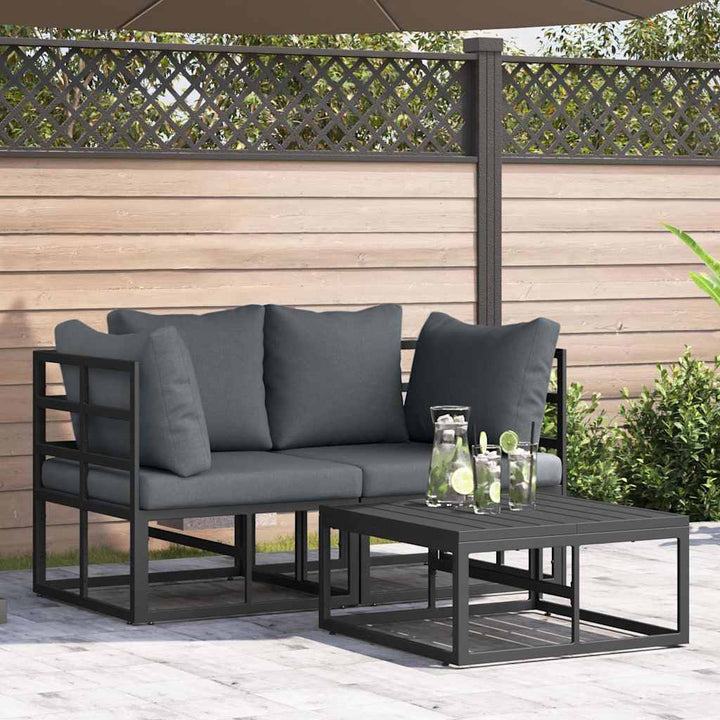 Havesofa Sæt 3 pcs Sort Metal