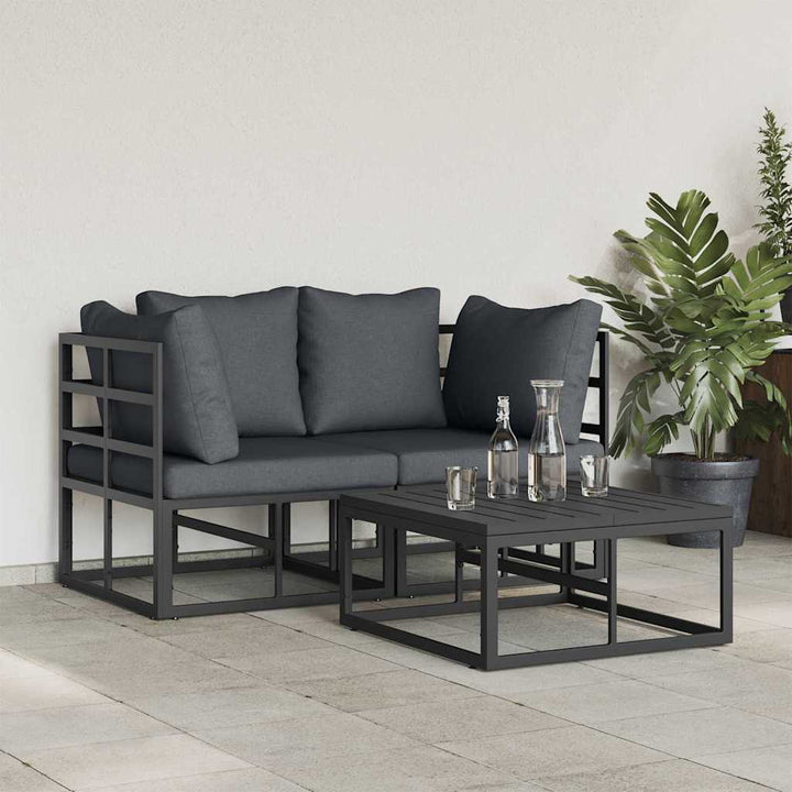 Havesofa Sæt 3 pcs Sort Metal