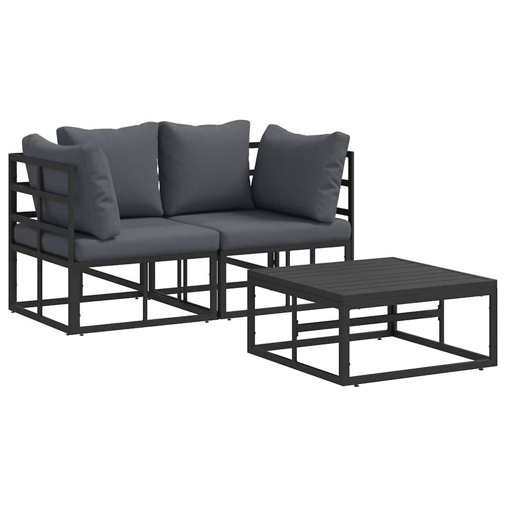 Havesofa Sæt 3 pcs Sort Metal
