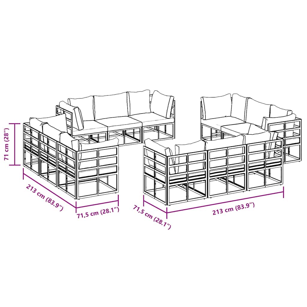 Havesofa Sæt 12 pcs Sort Metal