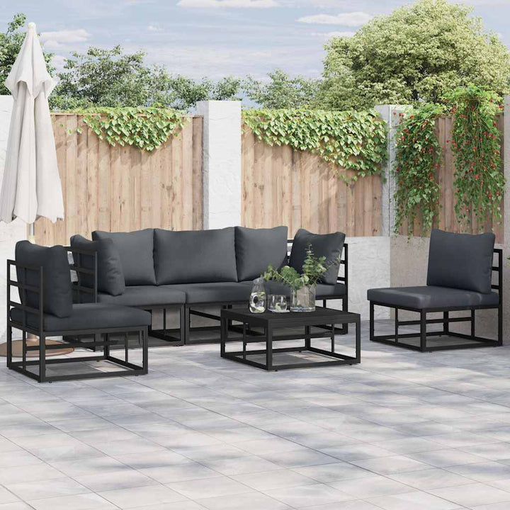 Havesofa Sæt med pude 5 pcs Sort Aluminium