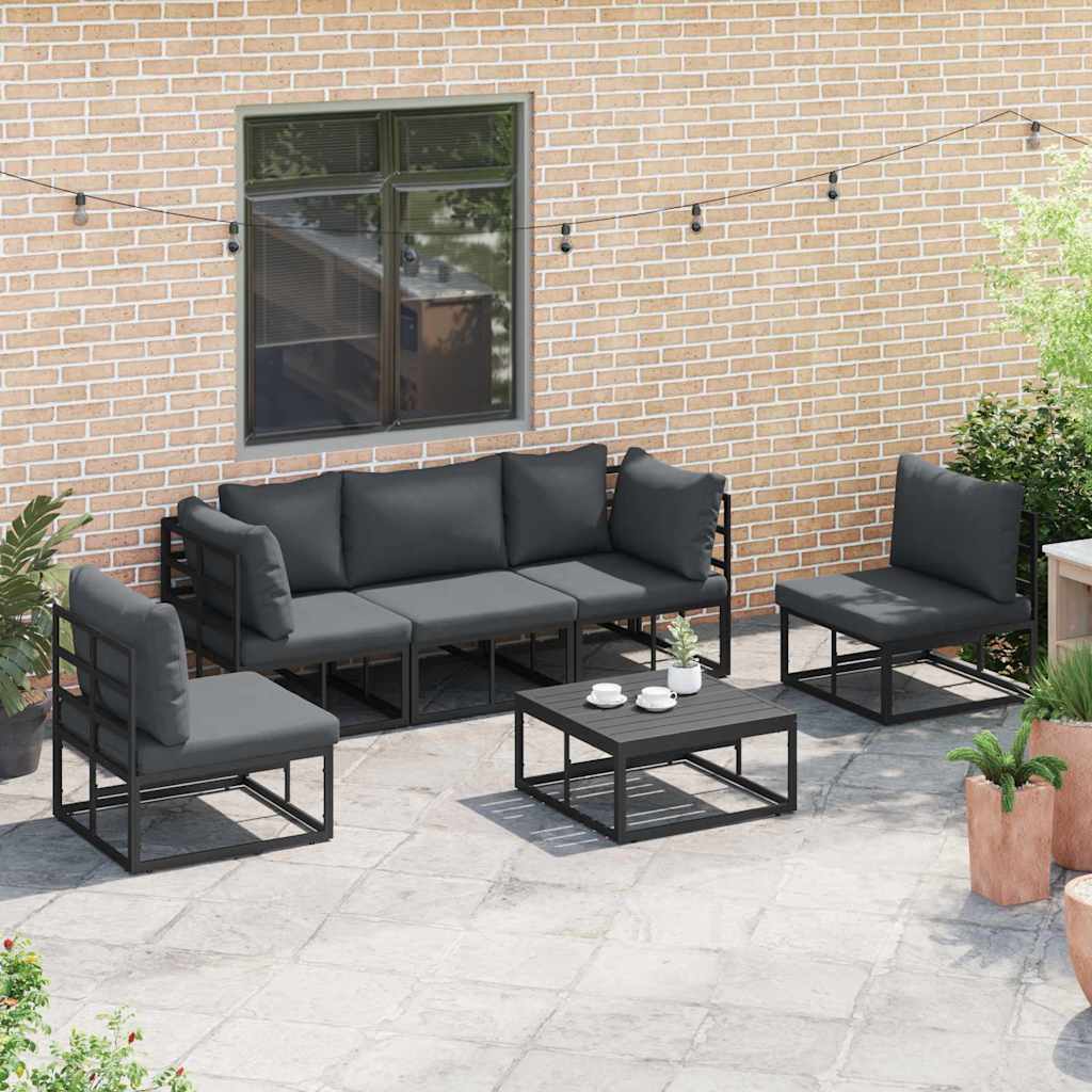 Havesofa Sæt med pude 5 pcs Sort Aluminium