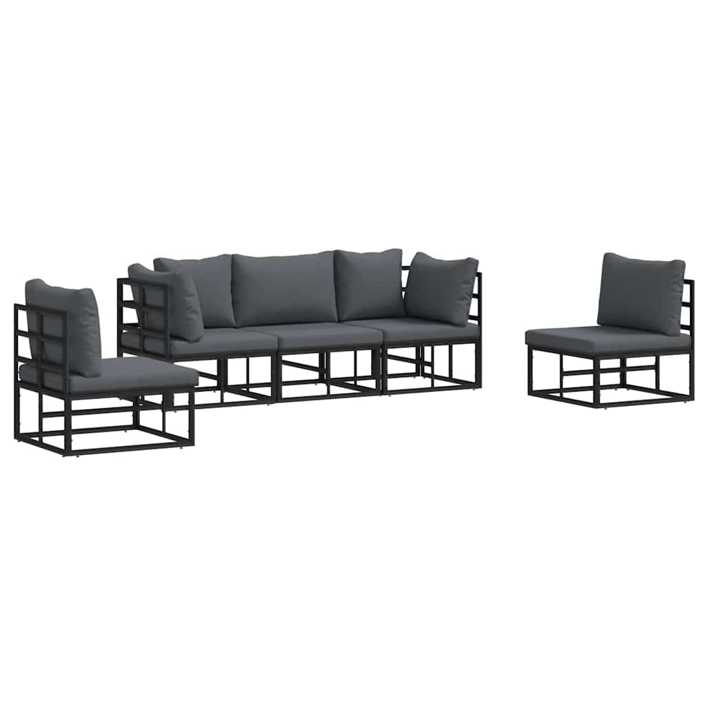 Havesofa Sæt med pude 5 pcs Sort Aluminium