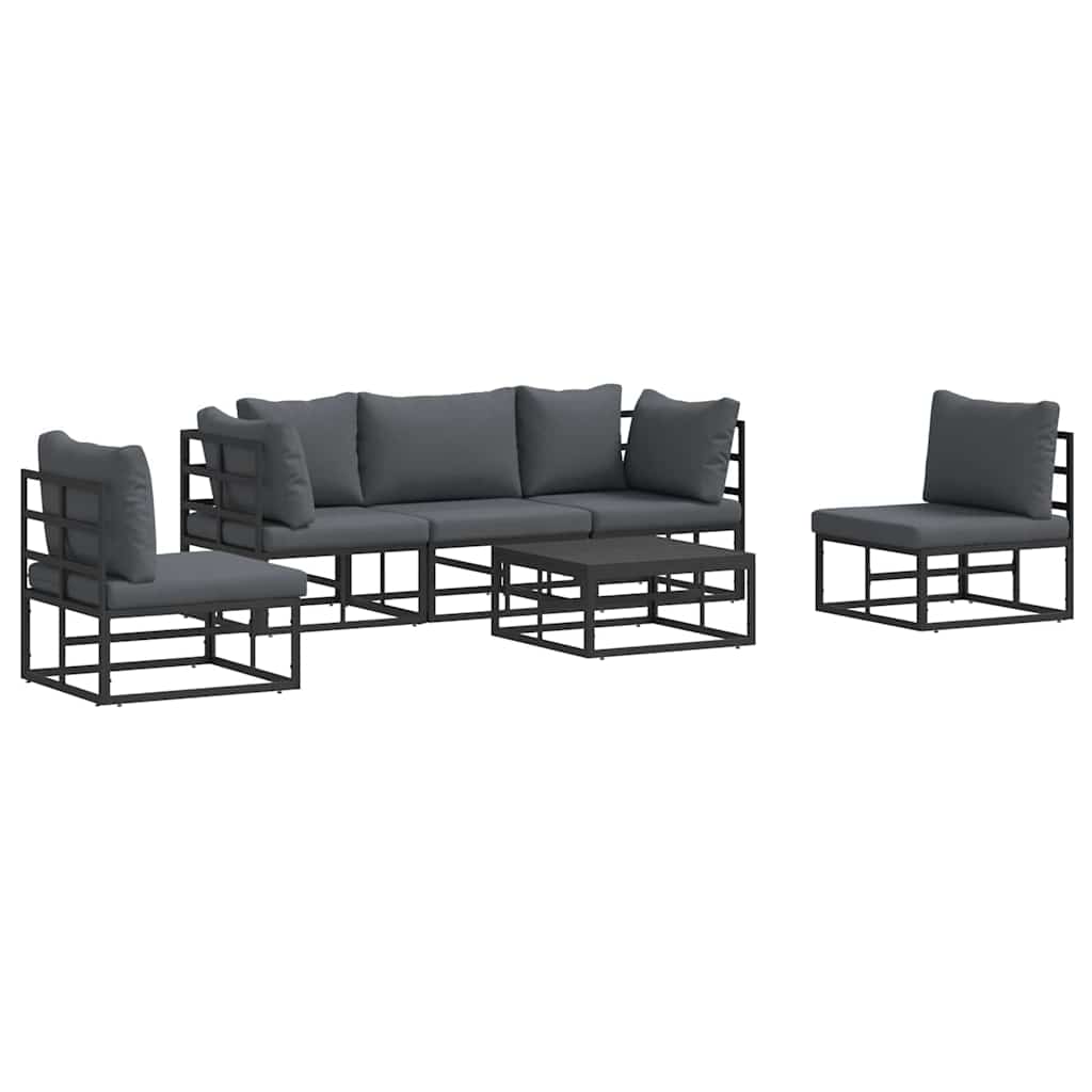 Havesofa Sæt med pude 6 pcs Sort Aluminium