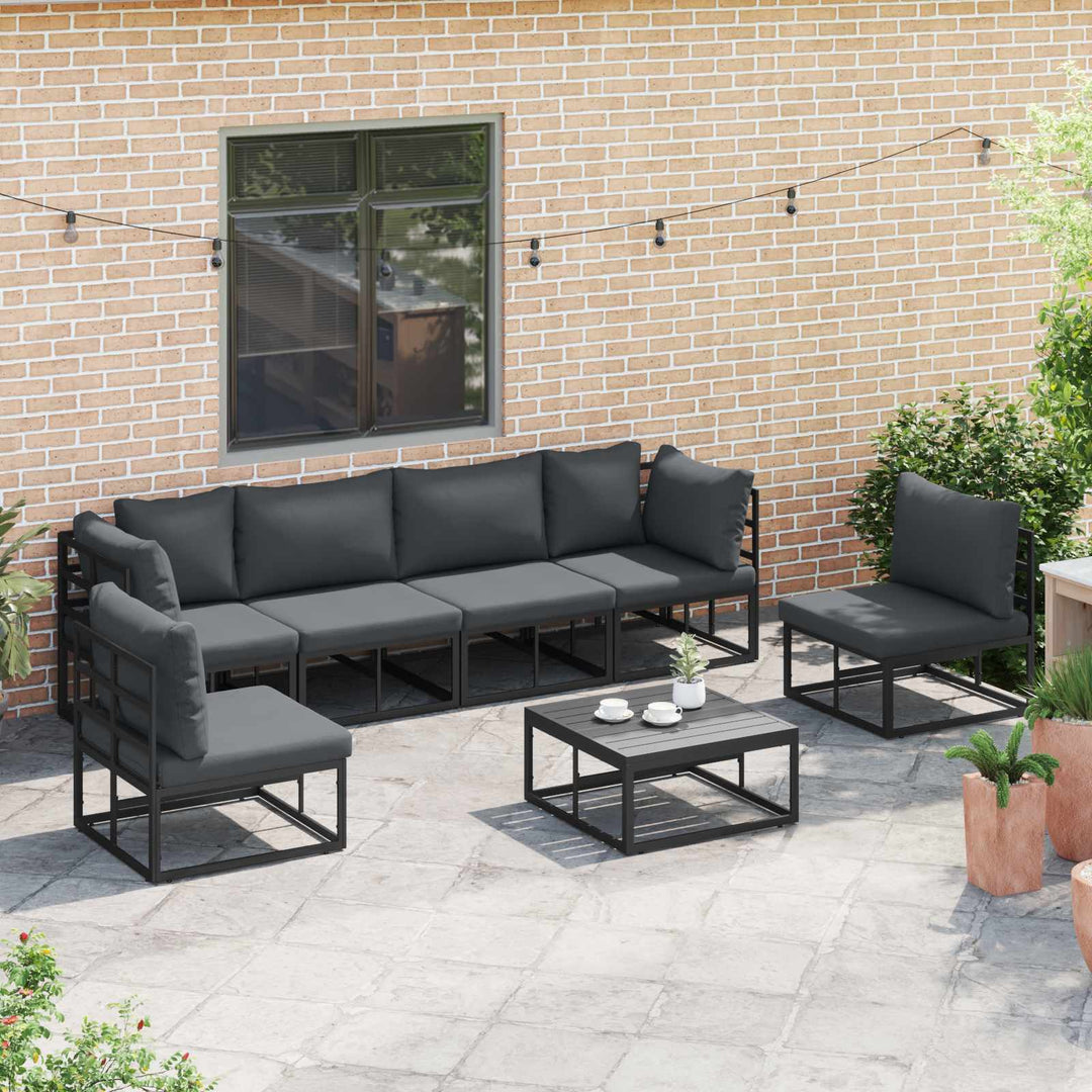 Havesofa Sæt med pude 6 pcs Sort Aluminium