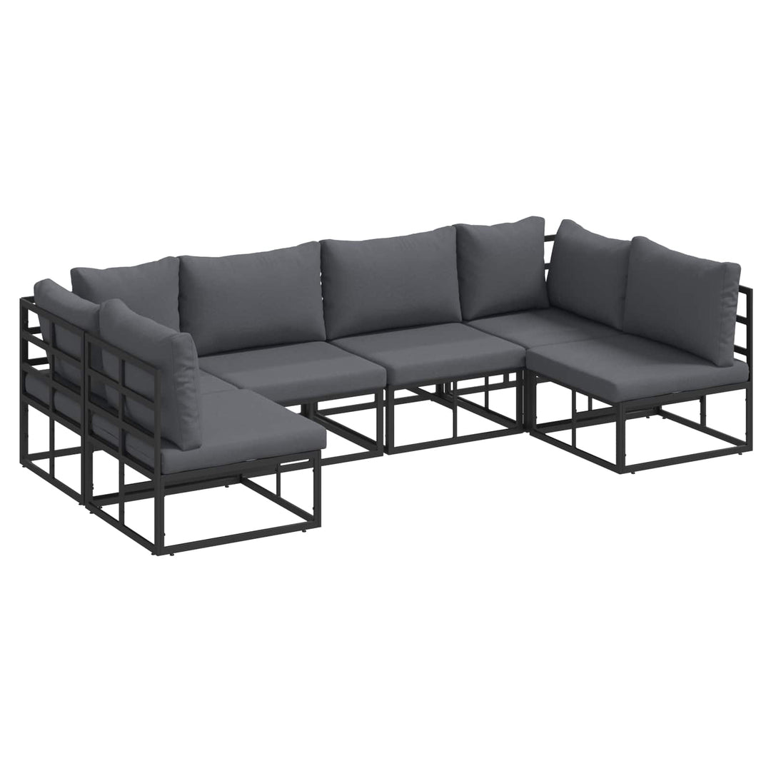 Havesofa Sæt med pude 6 pcs Sort Aluminium