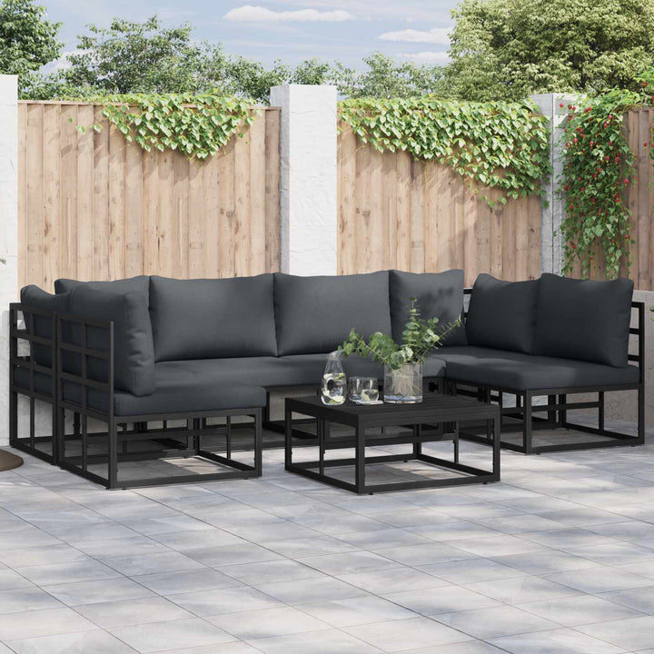 Havesofa Sæt med pude 7 pcs Sort Aluminium