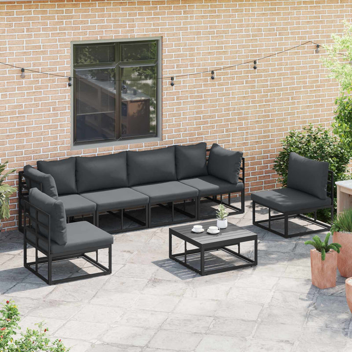 Havesofa Sæt med pude 7 pcs Sort Aluminium