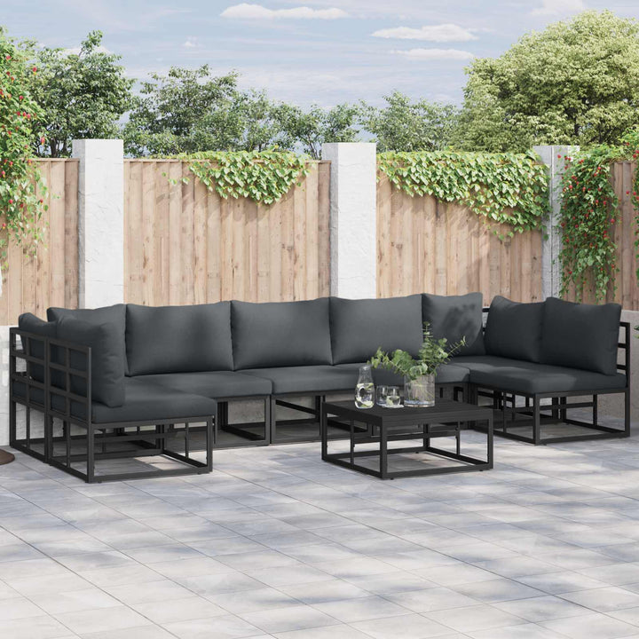 Havesofa Sæt med pude 7 pcs Sort Aluminium