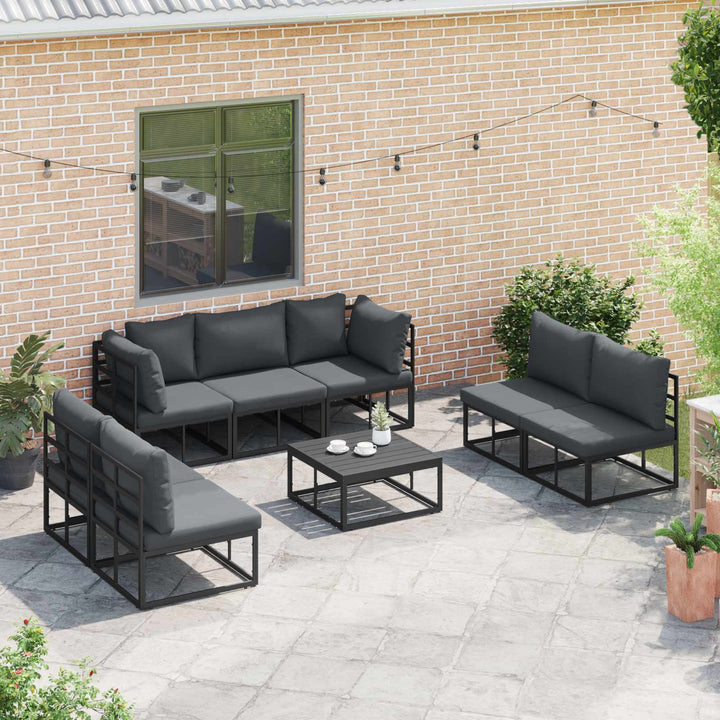 Havesofa Sæt med pude 7 pcs Sort Aluminium