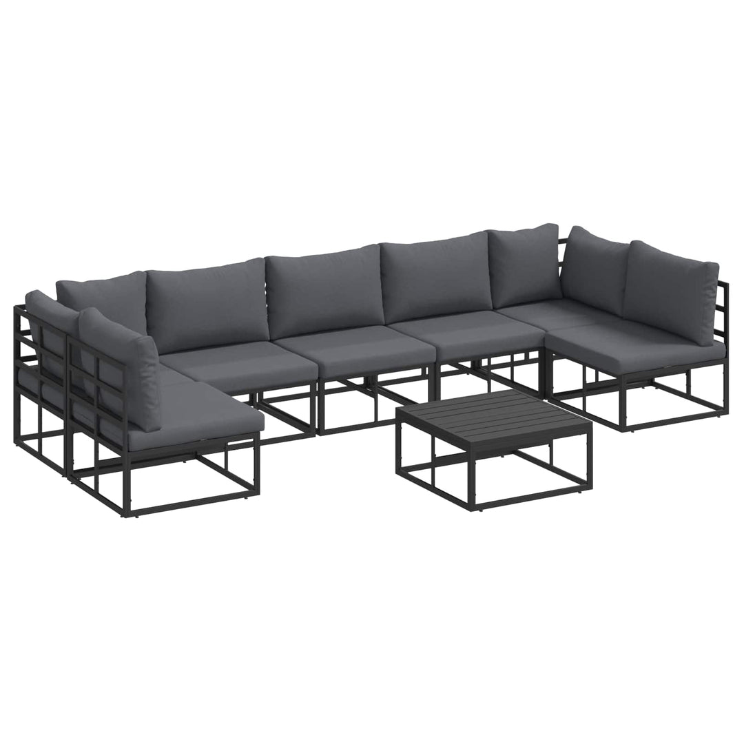 Havesofa Sæt med pude 8 pcs Sort Aluminium
