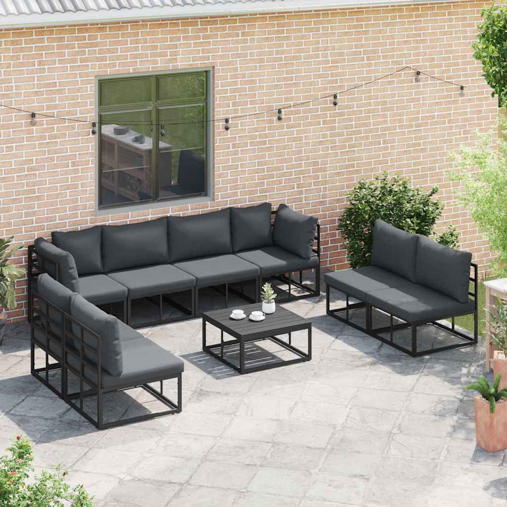Havesofa Sæt med pude 8 pcs Sort Aluminium