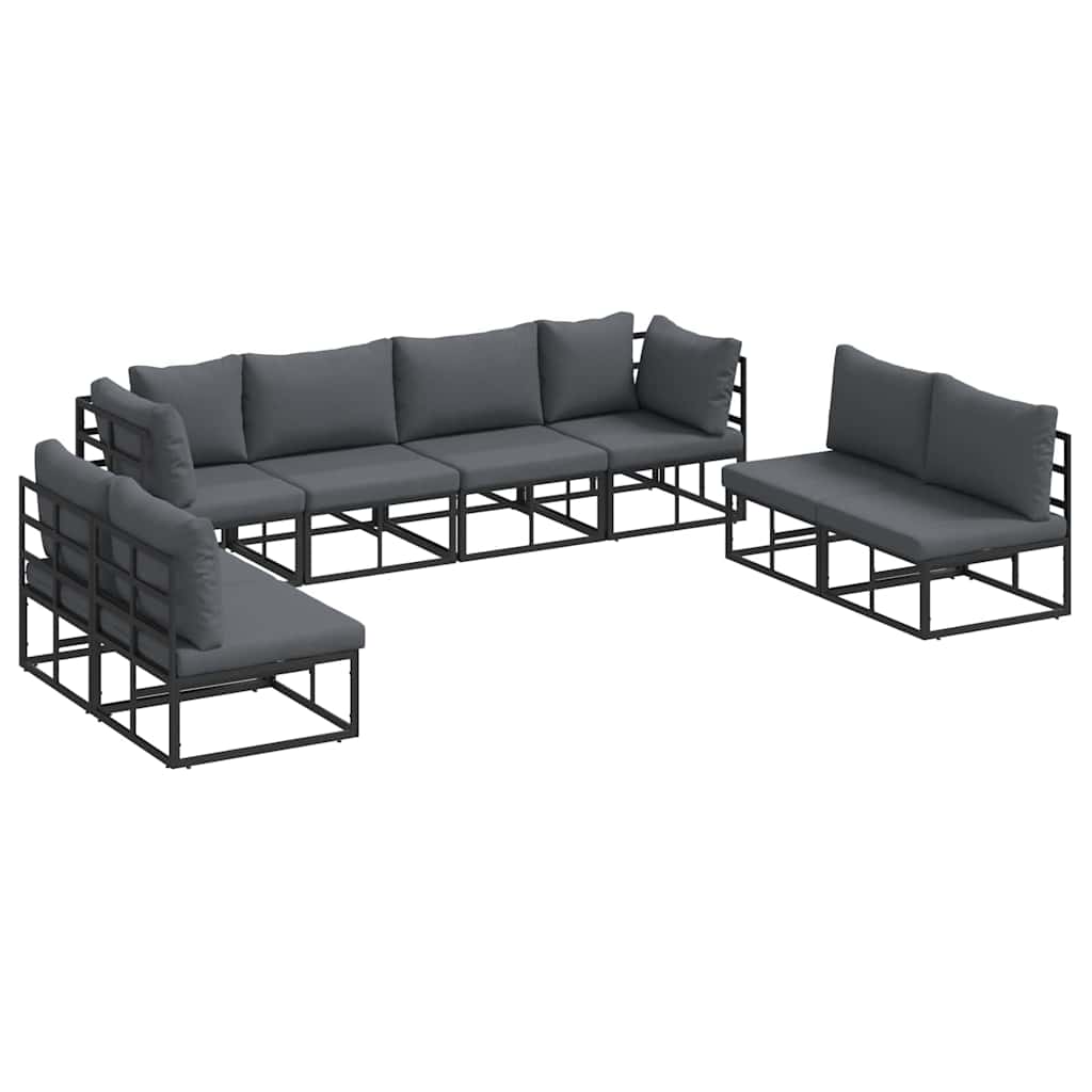 Havesofa Sæt med pude 8 pcs Sort Aluminium