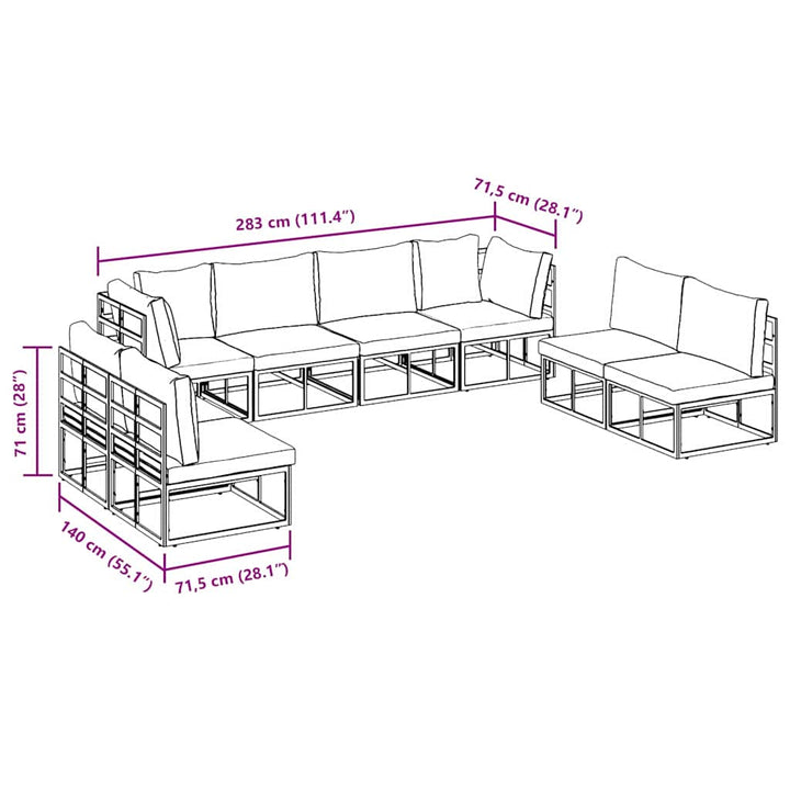 Havesofa Sæt med pude 8 pcs Sort Aluminium