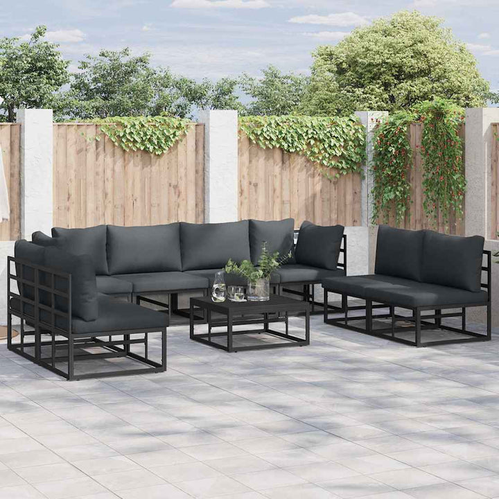 Havesofa Sæt med pude 9 pcs Sort Aluminium