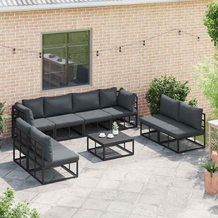 Havesofa Sæt med pude 9 pcs Sort Aluminium