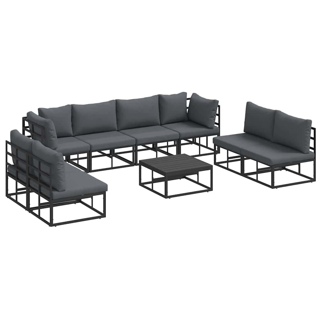 Havesofa Sæt med pude 9 pcs Sort Aluminium