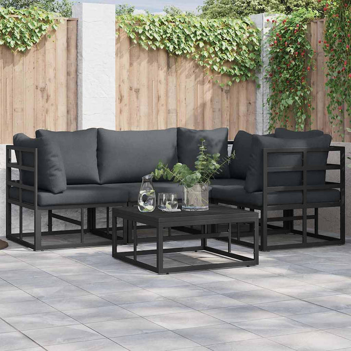 Havesofa Sæt med pude 4 pcs Sort Aluminium