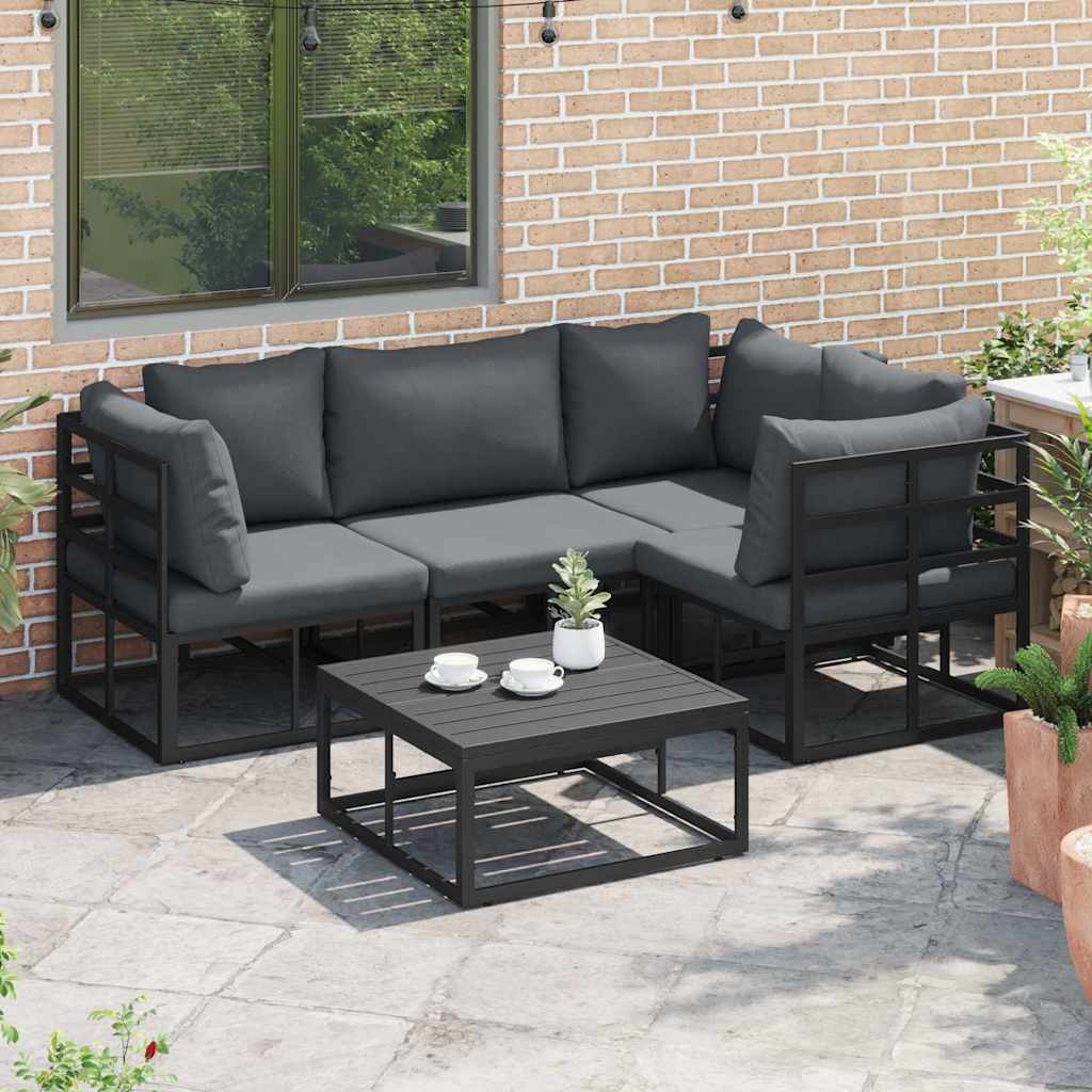 Havesofa Sæt med pude 4 pcs Sort Aluminium