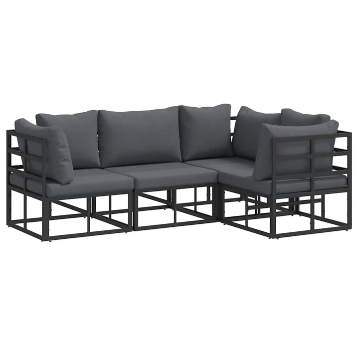 Havesofa Sæt med pude 4 pcs Sort Aluminium