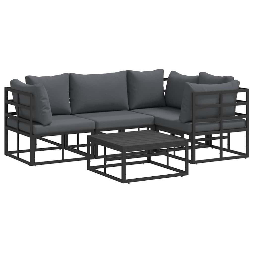 Havesofa Sæt med pude 5 pcs Sort Aluminium