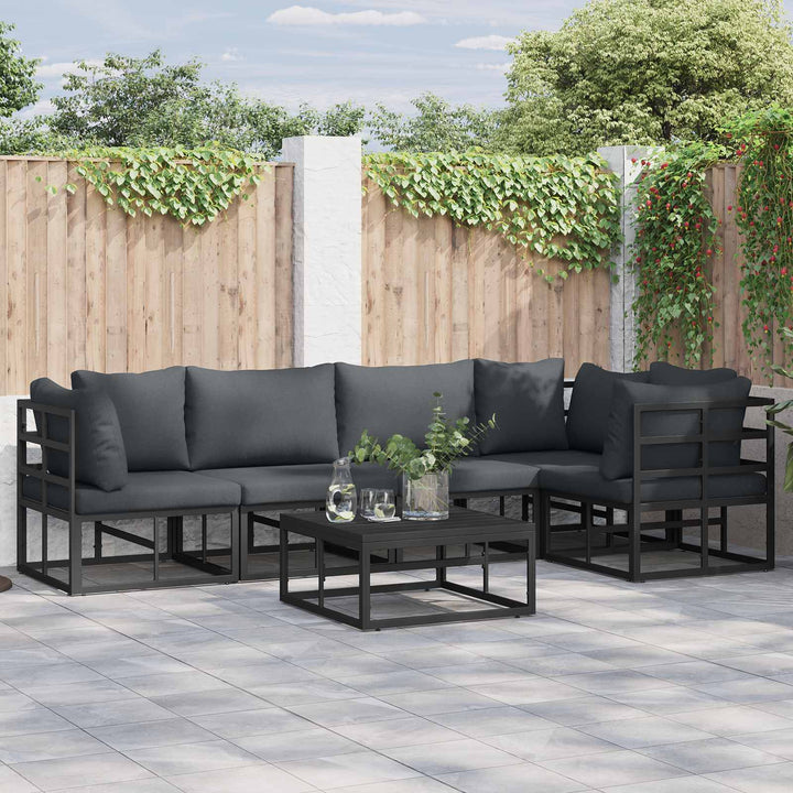 Havesofa Sæt med pude 5 pcs Sort Aluminium