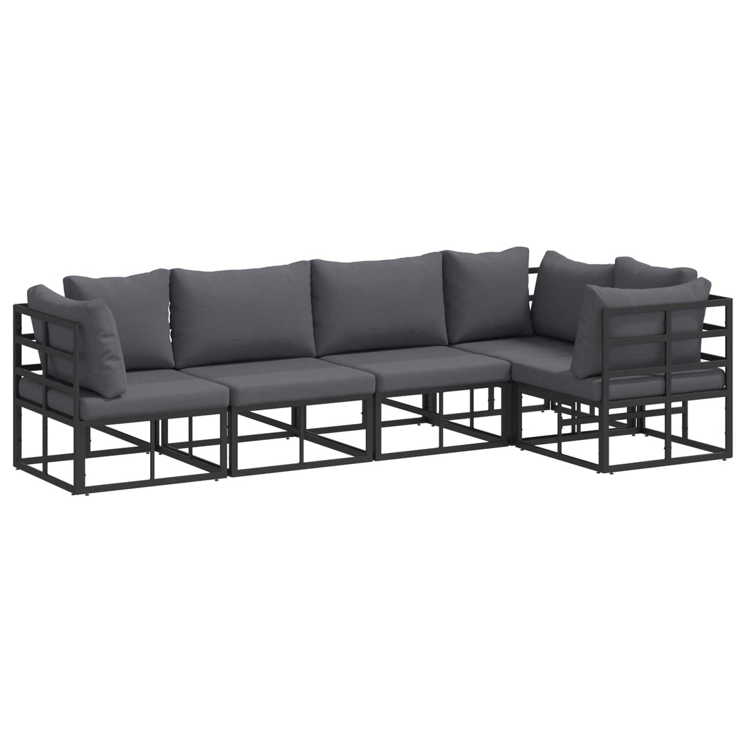 Havesofa Sæt med pude 5 pcs Sort Aluminium