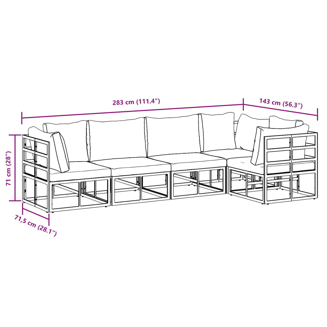 Havesofa Sæt med pude 5 pcs Sort Aluminium