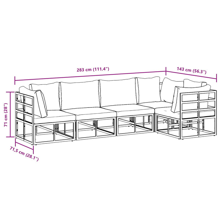 Havesofa Sæt med pude 5 pcs Sort Aluminium