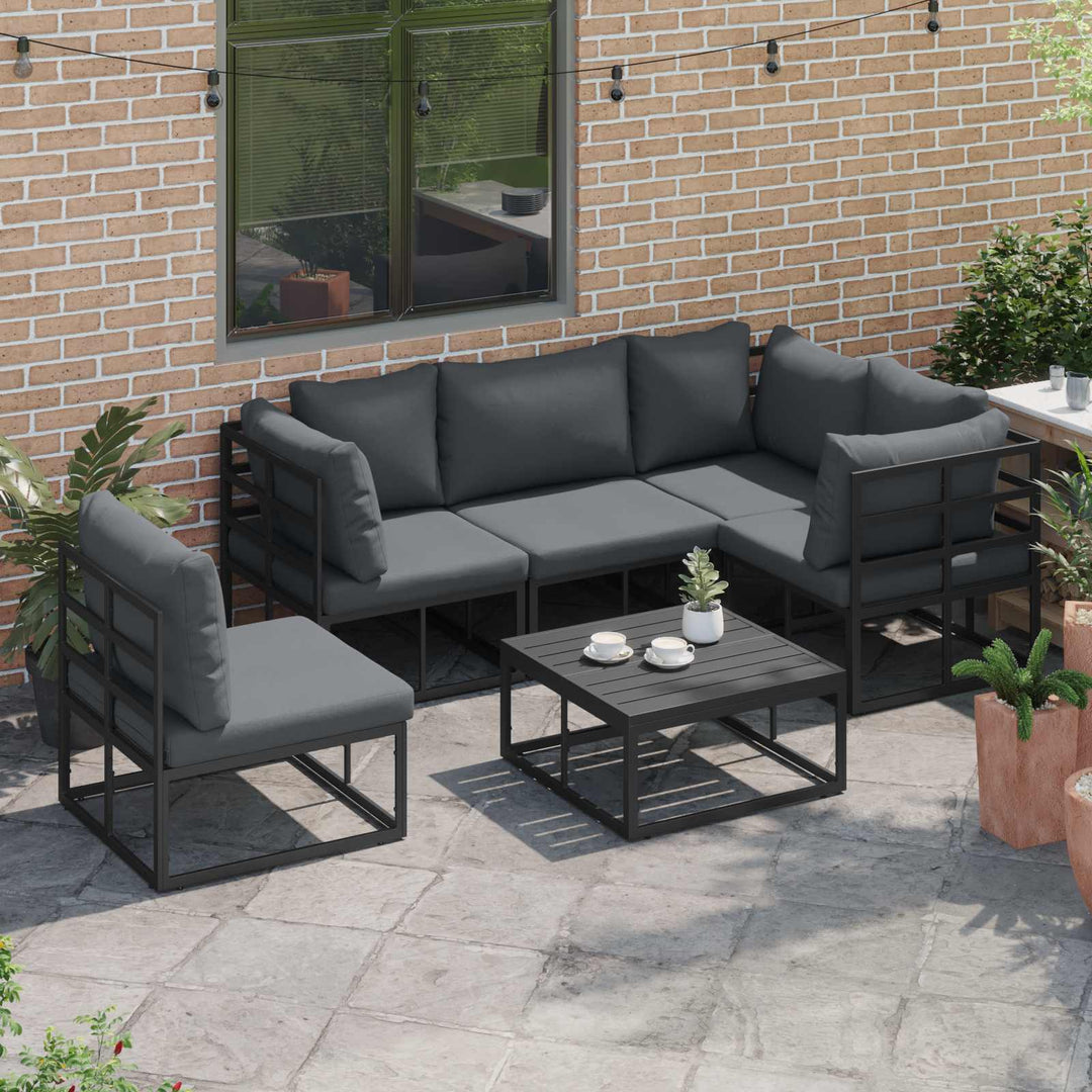 Havesofa Sæt med pude 6 pcs Sort Aluminium
