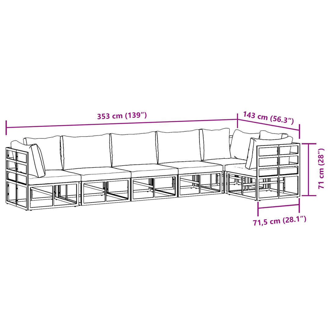 Havesofa Sæt med pude 6 pcs Sort Aluminium