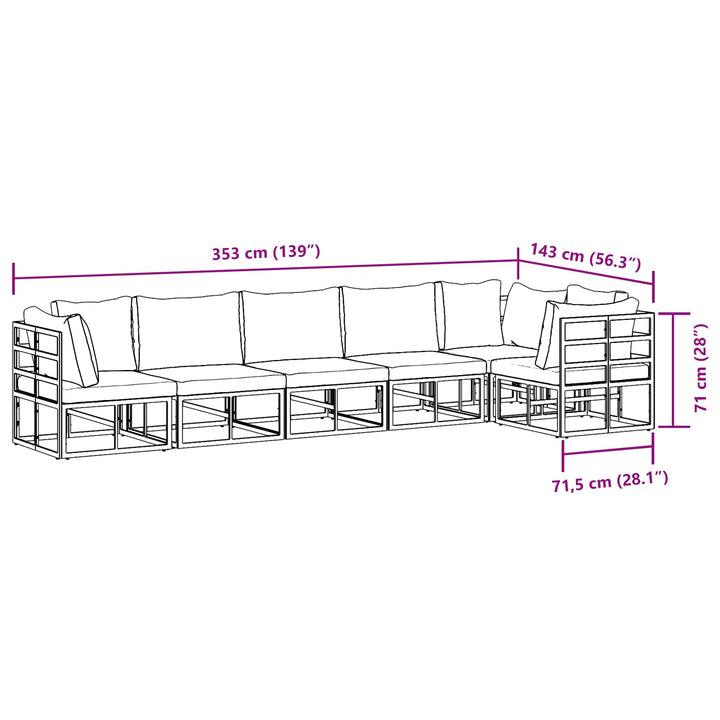 Havesofa Sæt med pude 6 pcs Sort Aluminium