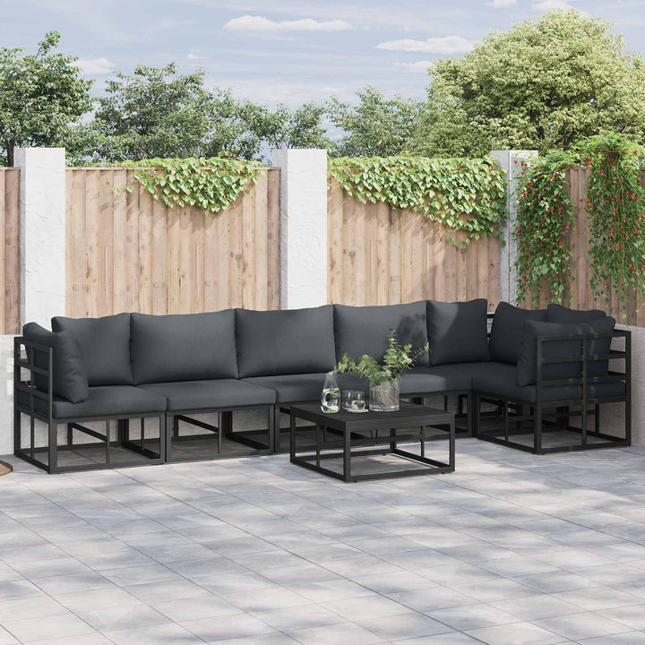 Havesofa Sæt med pude 7 pcs Sort Aluminium