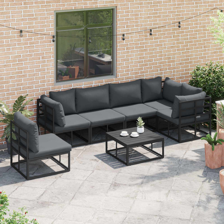 Havesofa Sæt med pude 7 pcs Sort Aluminium
