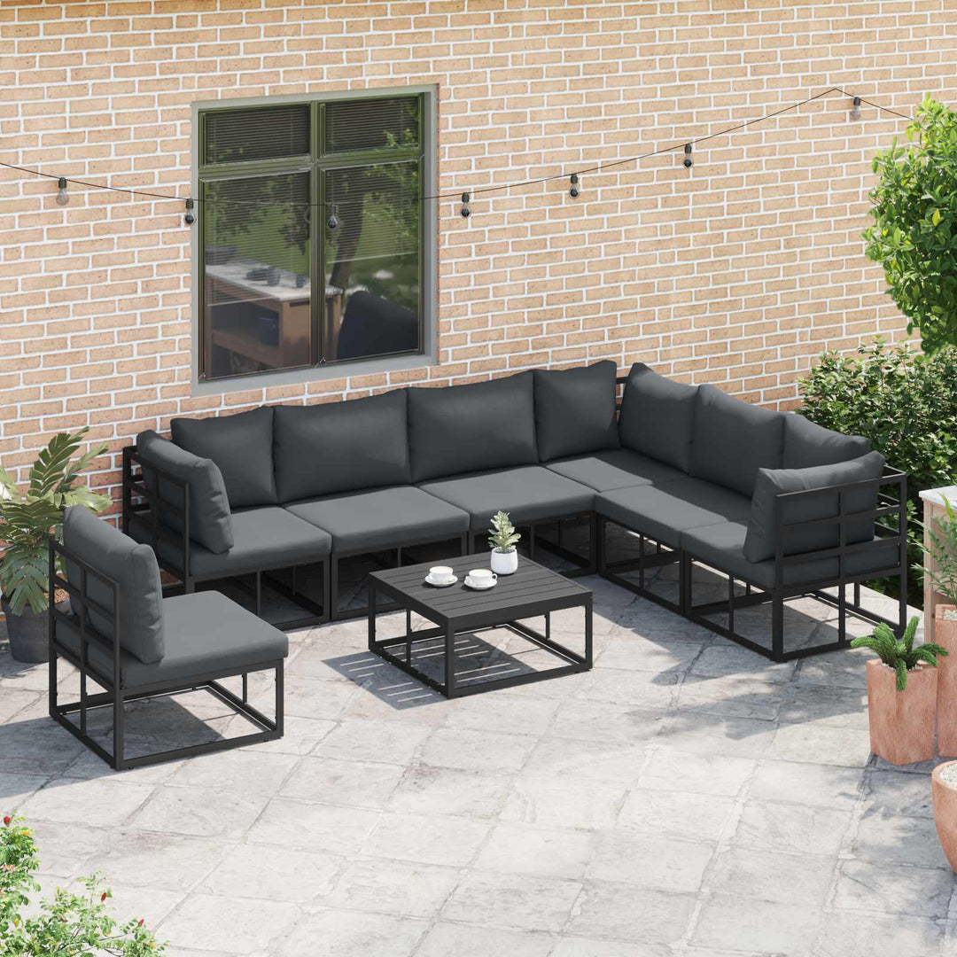 Havesofa Sæt med pude 7 pcs Sort Aluminium