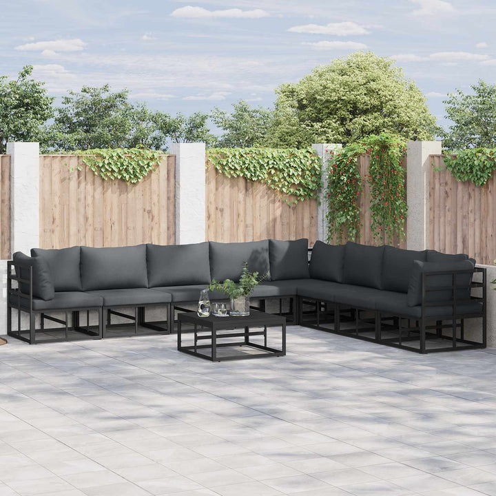 Havesofa Sæt med pude 8 pcs Sort Aluminium
