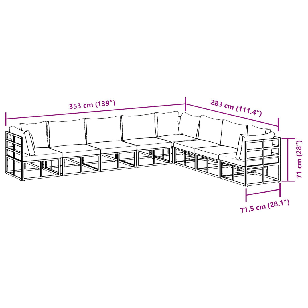 Havesofa Sæt med pude 8 pcs Sort Aluminium