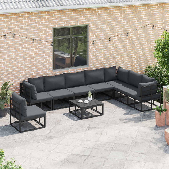 Havesofa Sæt med pude 9 pcs Sort Aluminium
