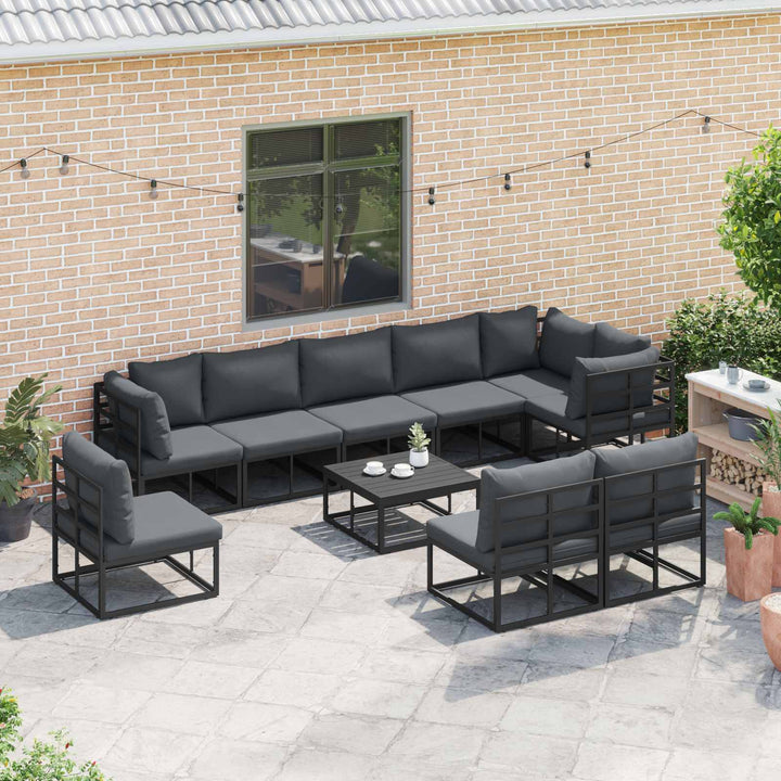 Havesofa Sæt med pude 9 pcs Sort Aluminium
