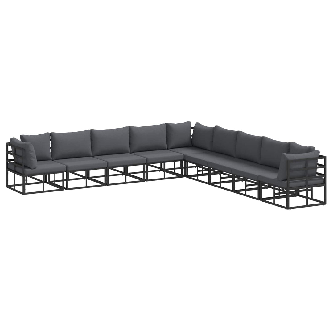 Havesofa Sæt med pude 9 pcs Sort Aluminium