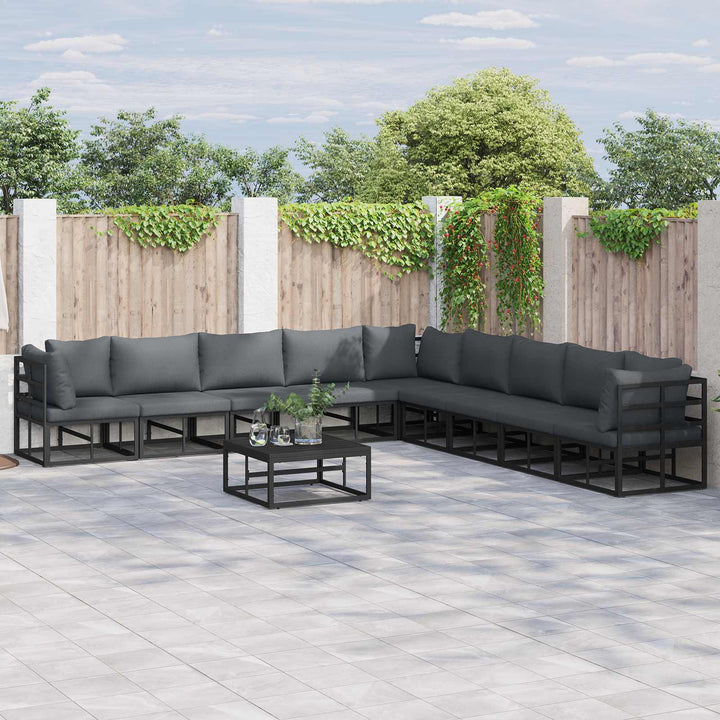 Havesofa Sæt med pude 10 pcs Sort Aluminium
