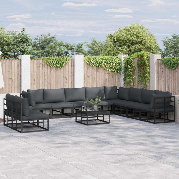 Havesofa Sæt med pude 10 pcs Sort Aluminium