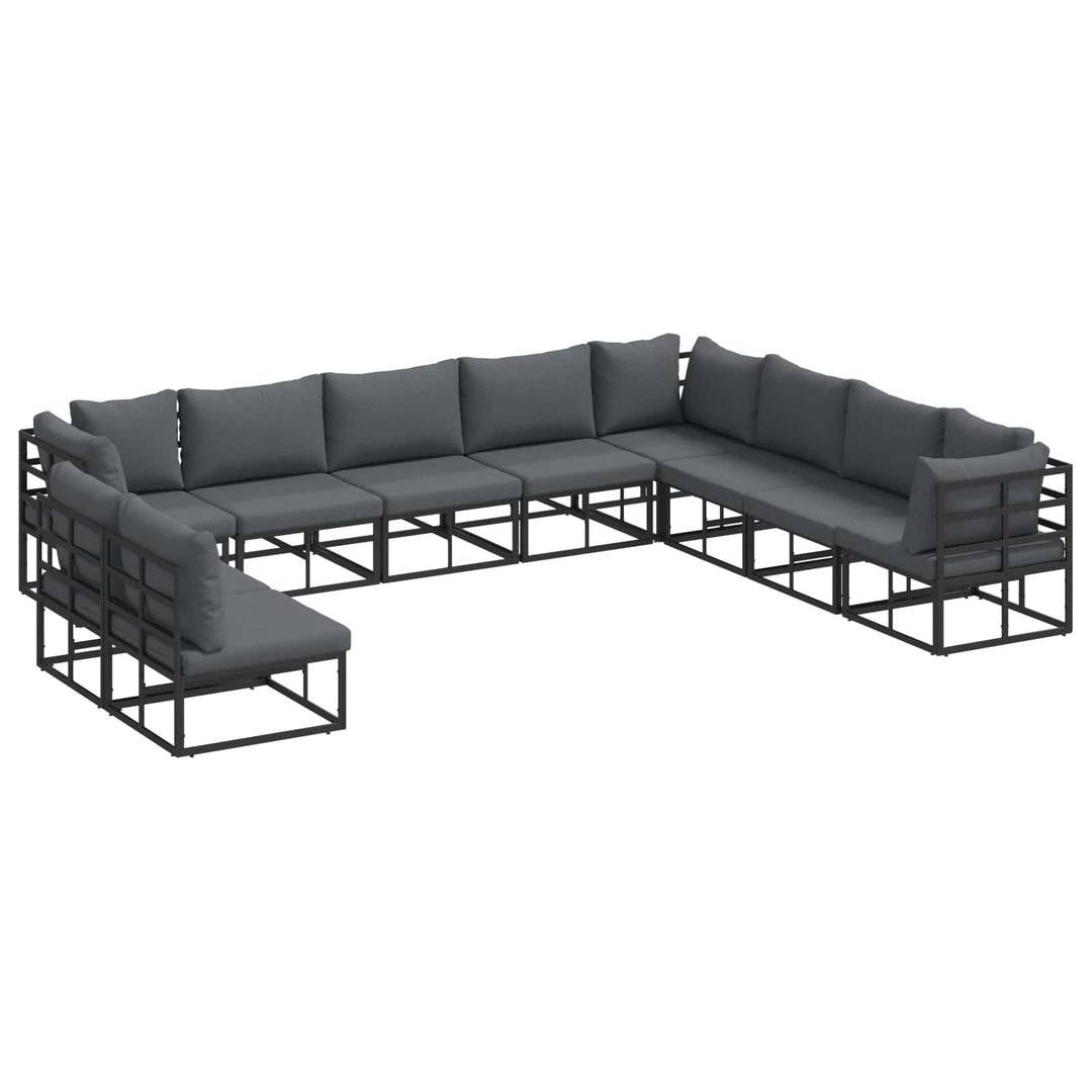 Havesofa Sæt med pude 10 pcs Sort Aluminium